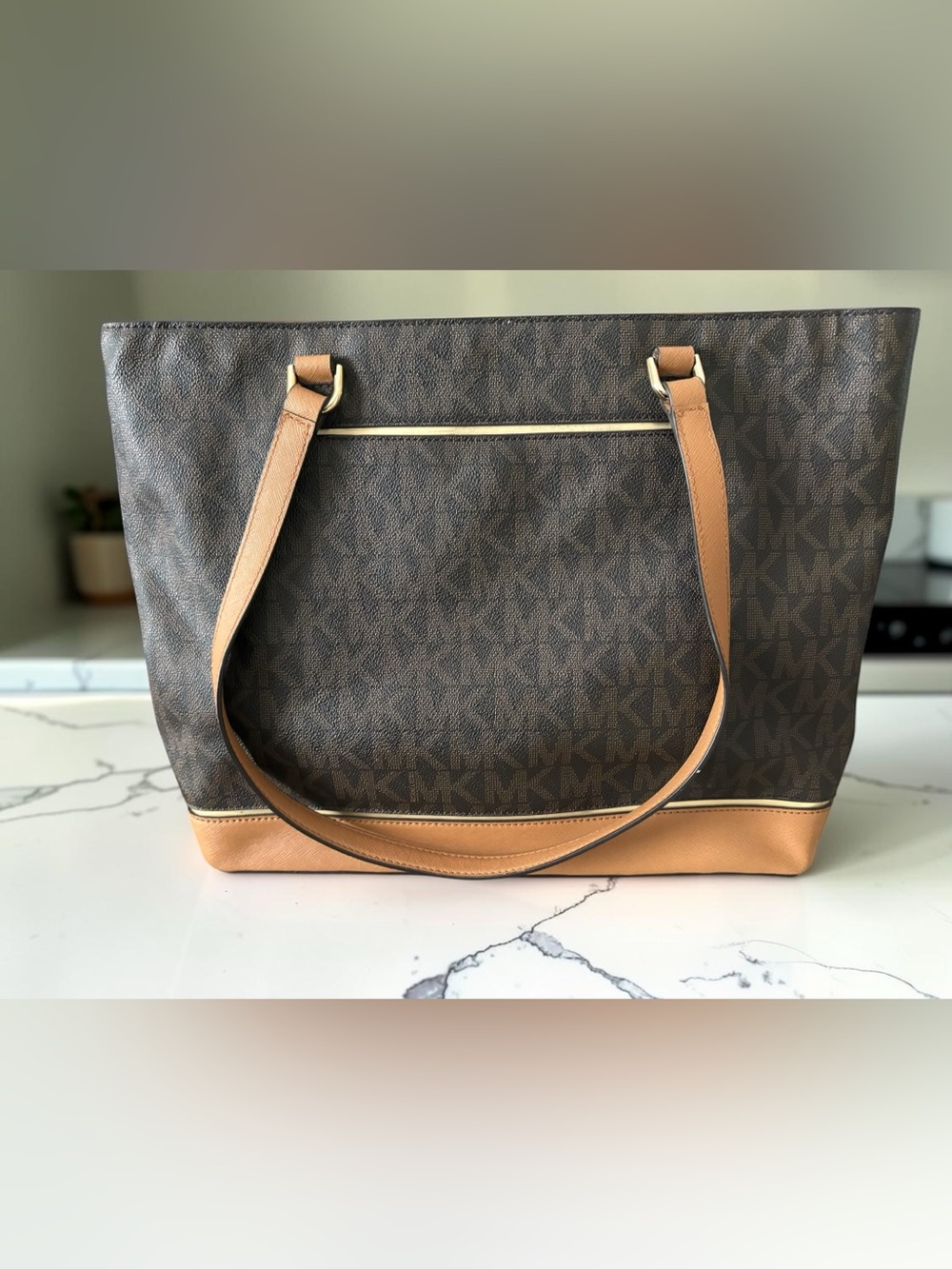 NWT Michael Kors Large Brown Signature Logo Tote Bag with Dust Bag - Picture 2 of 6